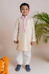 Buy_Lil Angels_Beige Tussar, Cotton, Silk Embroidery Kurta Set _Online_at_Aza_Fashions