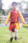 Lil Angels_Orange Printed Kurta Set For Boys_Online_at_Aza_Fashions
