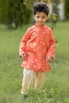 Buy_Lil Angels_Orange Silk, Rayon Ikat Kurta Set _at_Aza_Fashions