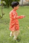 Lil Angels_Orange Silk, Rayon Ikat Kurta Set _Online_at_Aza_Fashions