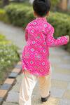 Shop_Lil Angels_Pink Silk, Rayon Ikat Kurta Set _at_Aza_Fashions