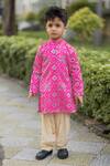 Lil Angels_Pink Silk, Rayon Ikat Kurta Set _Online_at_Aza_Fashions