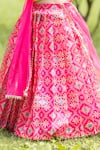 Shop_Lil Angels_Pink Chanderi, Cotton Embroidery, Beads Ikat Lehenga Set _Online_at_Aza_Fashions