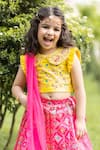 Lil Angels_Pink Chanderi, Cotton Embroidery, Beads Ikat Lehenga Set _at_Aza_Fashions