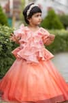 Buy_Lil Angels_Peach Sequin Embellished Blouse And Lehenga Set _at_Aza_Fashions