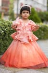 Lil Angels_Peach Sequin Embellished Blouse And Lehenga Set _Online_at_Aza_Fashions