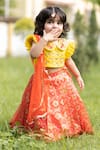 Buy_Lil Angels_Orange Dupion And Chanderi Ikat Lehenga Set _at_Aza_Fashions