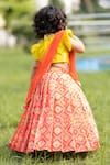 Shop_Lil Angels_Orange Dupion And Chanderi Ikat Lehenga Set _at_Aza_Fashions