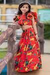 Lil Angels_Orange Crepe, Cotton Ruffles Printed Lehenga Set _Online_at_Aza_Fashions