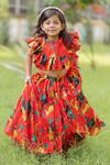 Buy_Lil Angels_Orange Crepe, Cotton Ruffles Printed Lehenga Set _at_Aza_Fashions