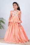 Buy_Lil Angels_Peach Silk, Canvas Beads, Sequins Embellished Blouse And Lehenga Set _Online_at_Aza_Fashions