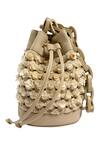Shop_The Leather Garden_Beige Embroidery Floral Embellished Bucket Bag _at_Aza_Fashions