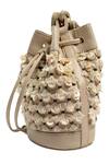 The Leather Garden_Beige Embroidery Floral Embellished Bucket Bag _Online_at_Aza_Fashions