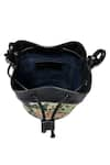 The Leather Garden_Black Embroidered Floral Bucket Bag _at_Aza_Fashions