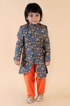 Buy Lil Angels Blue Cotton, Silk Embroidery Handloom Linen Sherwani Set at Aza Fashions Buy_Lil Angels_Blue Cotton, Silk Embroidery Handloom Linen Sherwani Set _at_Aza_Fashions