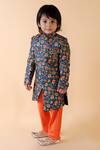 Shop Lil Angels Blue Cotton, Silk Embroidery Handloom Linen Sherwani Set Online at Aza Fashions Shop_Lil Angels_Blue Cotton, Silk Embroidery Handloom Linen Sherwani Set _Online_at_Aza_Fashions
