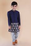 Buy Lil Angels Blue Cotton, Silk Embroidery Ikat Sherwani Set at Aza Fashions Buy_Lil Angels_Blue Cotton, Silk Embroidery Ikat Sherwani Set _at_Aza_Fashions