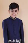 Shop Lil Angels Blue Cotton, Silk Embroidery Ikat Sherwani Set Online at Aza Fashions Shop_Lil Angels_Blue Cotton, Silk Embroidery Ikat Sherwani Set _Online_at_Aza_Fashions