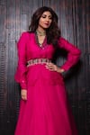 Buy_Ridhi Mehra_Pink Organza V Neck Shirt And Skirt Set  _Online_at_Aza_Fashions