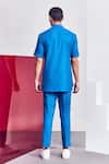 Shop_Line out line_Blue Cotton Poly Blend Plain Notched Collar Shirt _at_Aza_Fashions