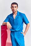 Line out line_Blue Cotton Poly Blend Plain Notched Collar Shirt _Online_at_Aza_Fashions