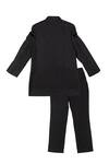 Shop_Little Stars_Black Velvet, Suiting Fabric Panelled Angrakha Style Sherwani And Pant Set_at_Aza_Fashions