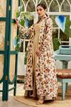 Nikita Vishakha White Raw Silk Floral And Bird Motifs Scoop Aari Embroidered Jacket & Gown Set Online at Aza Fashions Nikita Vishakha_White Raw Silk Floral And Bird Motifs Scoop Aari Embroidered Jacket & Gown Set _Online_at_Aza_Fashions