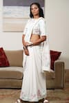 Shop_Shloka Sudhakar_White Chinnon Crepe Silk Embroidery Round Saree With Blouse  _at_Aza_Fashions