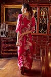 Shop_Kalista_Pink Crepe Hand Painted Floral Motifs V Neck Debina Print Kaftan _at_Aza_Fashions