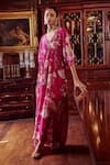 Kalista_Pink Crepe Hand Painted Floral Motifs V Neck Debina Print Kaftan _Online_at_Aza_Fashions