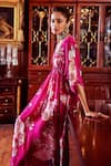 Buy_Kalista_Pink Crepe Hand Painted Floral Motifs V Neck Debina Print Kaftan _Online_at_Aza_Fashions