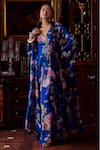 Buy_Kalista_Blue Crepe Hand Painted Floral Motifs V Neck Fiona Print Kaftan _Online_at_Aza_Fashions