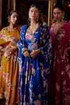 Shop_Kalista_Blue Crepe Hand Painted Floral Motifs V Neck Fiona Print Kaftan _Online_at_Aza_Fashions