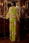 Shop_Kalista_Green Crepe Hand Painted Floral Motifs V Neck Nazrin Print Kaftan _at_Aza_Fashions