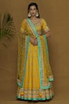 Buy_Aariyana Couture_Yellow Tafetta Square Neck Embroidered Bridal Lehenga Set _at_Aza_Fashions