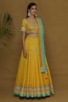 Shop_Aariyana Couture_Yellow Tafetta Square Neck Embroidered Bridal Lehenga Set _at_Aza_Fashions