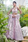 Buy_Kamaali Couture_Purple Organza Embellished Sequin V Neck Pleated Lehenga Set _at_Aza_Fashions