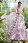 Kamaali Couture_Purple Organza Embellished Sequin V Neck Pleated Lehenga Set _Online_at_Aza_Fashions