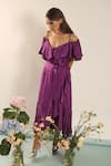 Buy_Your Silq_Purple Silk Satin Plain V Neck Nora Cold Shoulder Dress  _at_Aza_Fashions