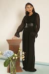 Buy_Your Silq_Black Georgette Plain V Neck Layla Ruffle Jumpsuit _at_Aza_Fashions