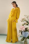 Buy_Your Silq_Yellow Georgette Plain V Neck Layla Ruffle Puff Sleeve Jumpsuit  _at_Aza_Fashions