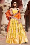 Buy_Weaver Story_Yellow Pure Silk Printed Floral And Zardozi Work Meenakari Banarasi Lehenga Set _at_Aza_Fashions