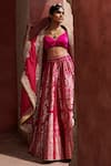 Buy_Weaver Story_Pink Woven Floral Sweetheart Neck Silk Banarasi Bridal Lehenga Set _at_Aza_Fashions