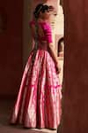 Shop_Weaver Story_Pink Woven Floral Sweetheart Neck Silk Banarasi Bridal Lehenga Set _at_Aza_Fashions