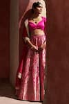 Weaver Story_Pink Woven Floral Sweetheart Neck Silk Banarasi Bridal Lehenga Set _Online_at_Aza_Fashions