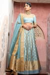 Buy_Weaver Story_Blue And Katan & Organza Handloom Floral Bridal Lehenga Set _at_Aza_Fashions