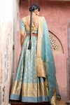 Shop_Weaver Story_Blue And Katan & Organza Handloom Floral Bridal Lehenga Set _at_Aza_Fashions