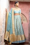 Weaver Story_Blue And Katan & Organza Handloom Floral Bridal Lehenga Set _Online_at_Aza_Fashions