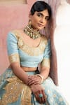 Buy_Weaver Story_Blue And Katan & Organza Handloom Floral Bridal Lehenga Set _Online_at_Aza_Fashions