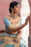 Shop_Weaver Story_Blue And Katan & Organza Handloom Floral Bridal Lehenga Set _Online_at_Aza_Fashions